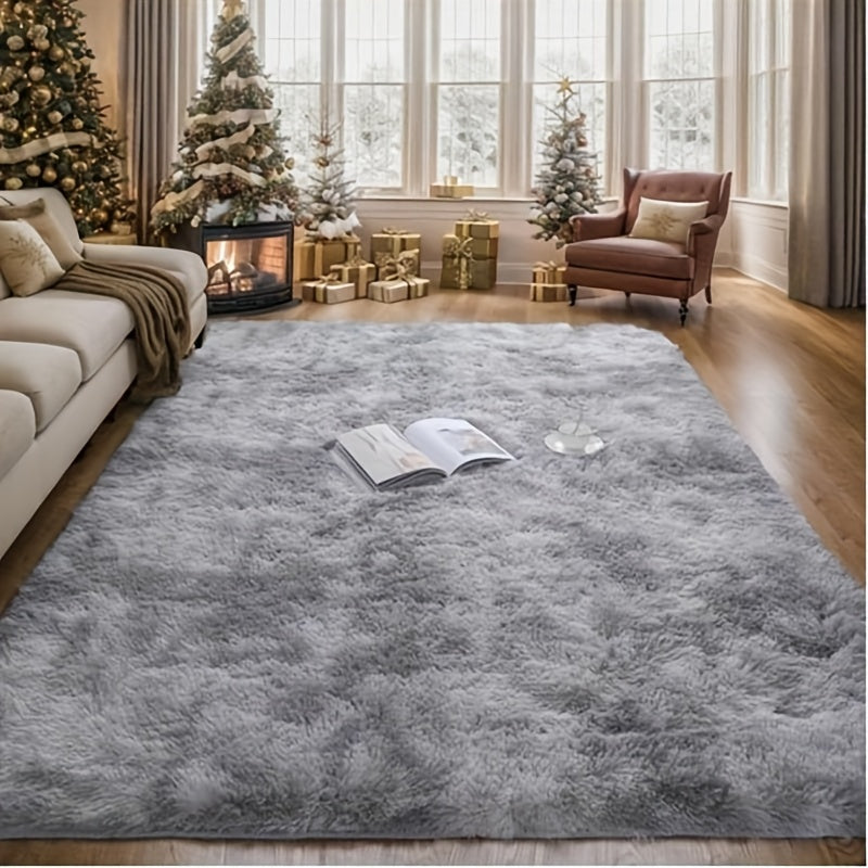 Soft shaggy area rug made of machine washable polyester fiber, featuring non-slip and stain-resistant properties. This cozy indoor carpet comes in a rectangle shape, covering less than 2.16m² and with a longest side under 1.8m. Perfect for living rooms