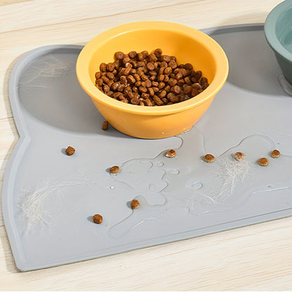 Cat ear-shaped silicone pet feeding mat for cats - non-slip, waterproof, and spill-proof.