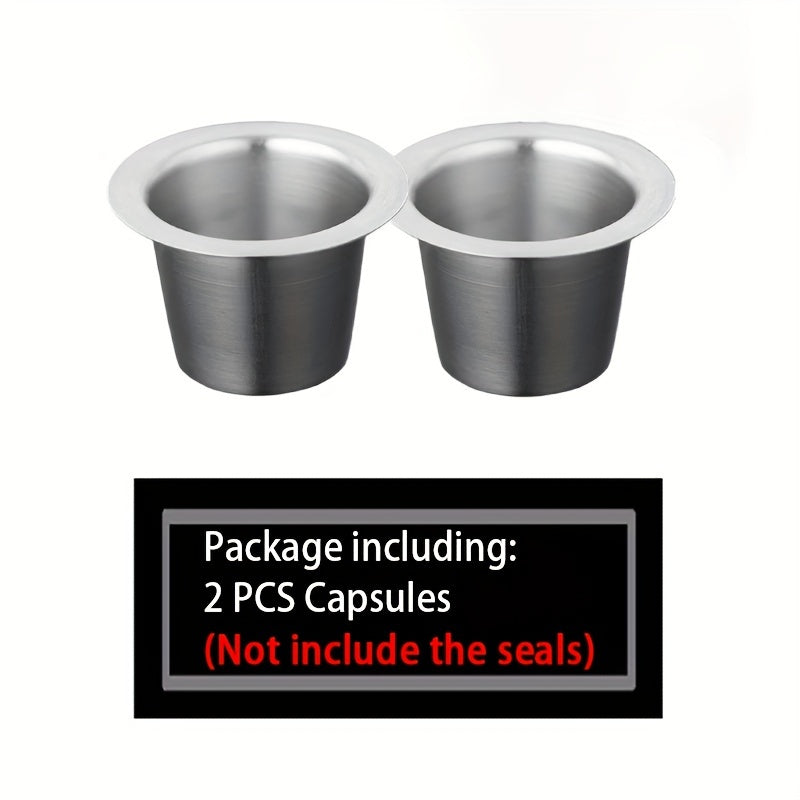 Refillable Coffee Pod Filters Set with Tamper - Stainless Steel Nespresso Compatible Coffee Capsules and Foil Seal Stickers