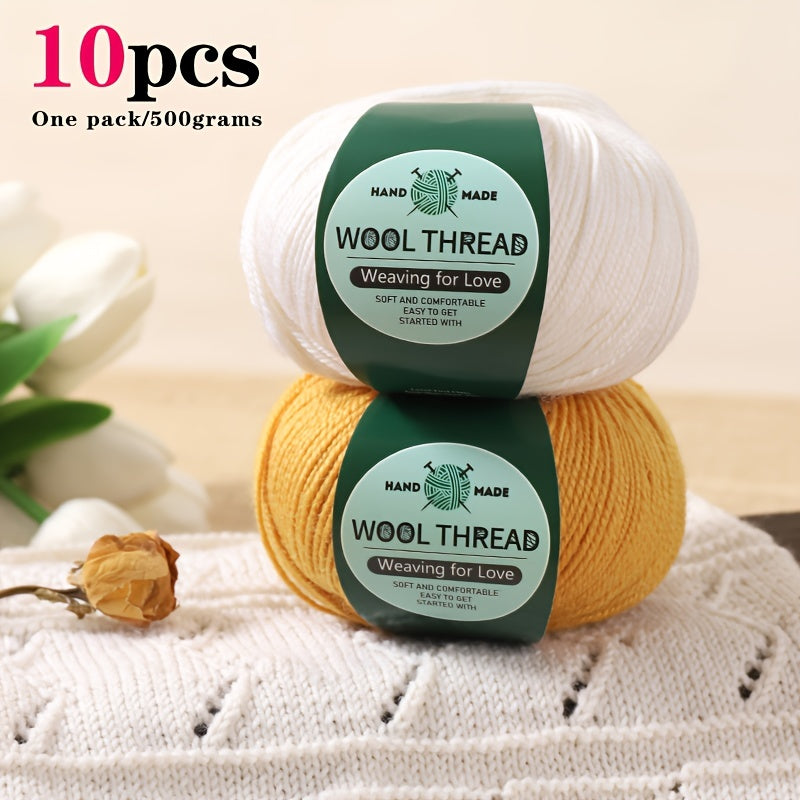 10 pieces of Australian yarn, each pack weighing approximately 500g with 10 balls. It has a moderate thickness, is easy to knit, soft, and warm. Ideal for crocheting sweaters, coats, vests