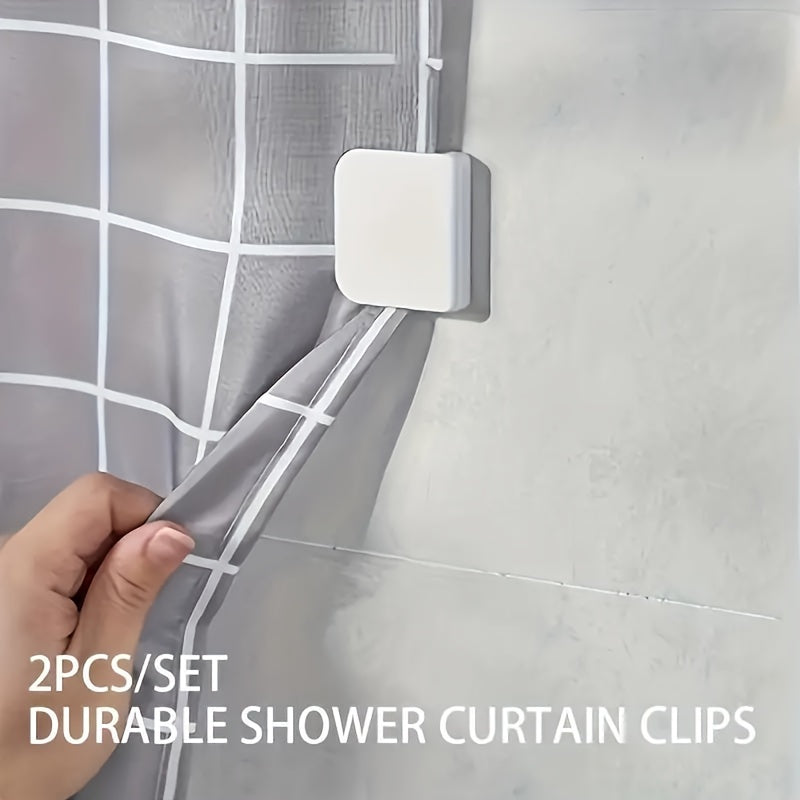 Windproof shower curtain clips with adhesive tool for bathroom, made of durable plastic