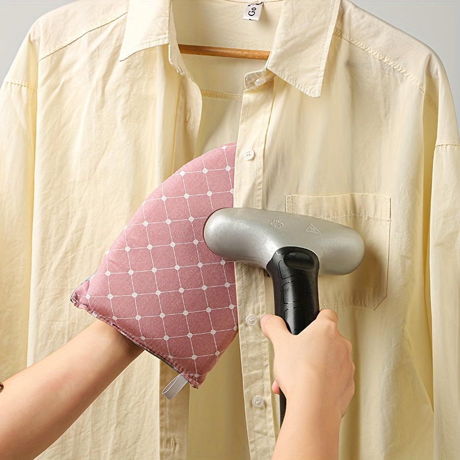 Portable handheld garment ironing board with high temperature resistant sponge for easy wrinkle removal.