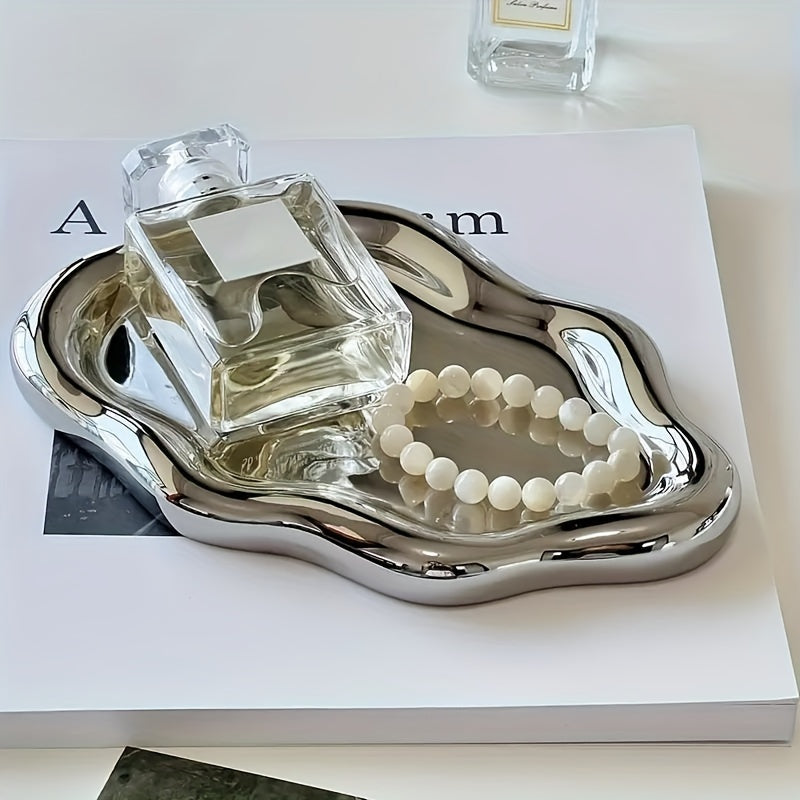 Chic White Ceramic Tray with Gold Accents - Stunning Jewelry & Perfume Display, Perfect for Home, Office, or Mother's Day Gift