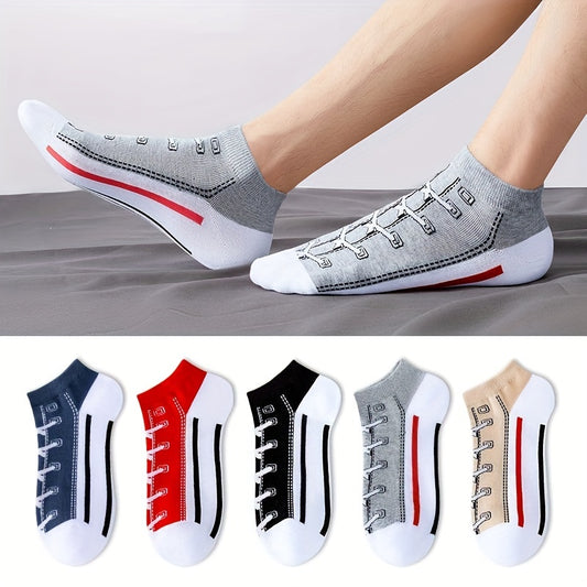 Men's fashion shoe pattern sports casual cotton socks, 5 pairs.