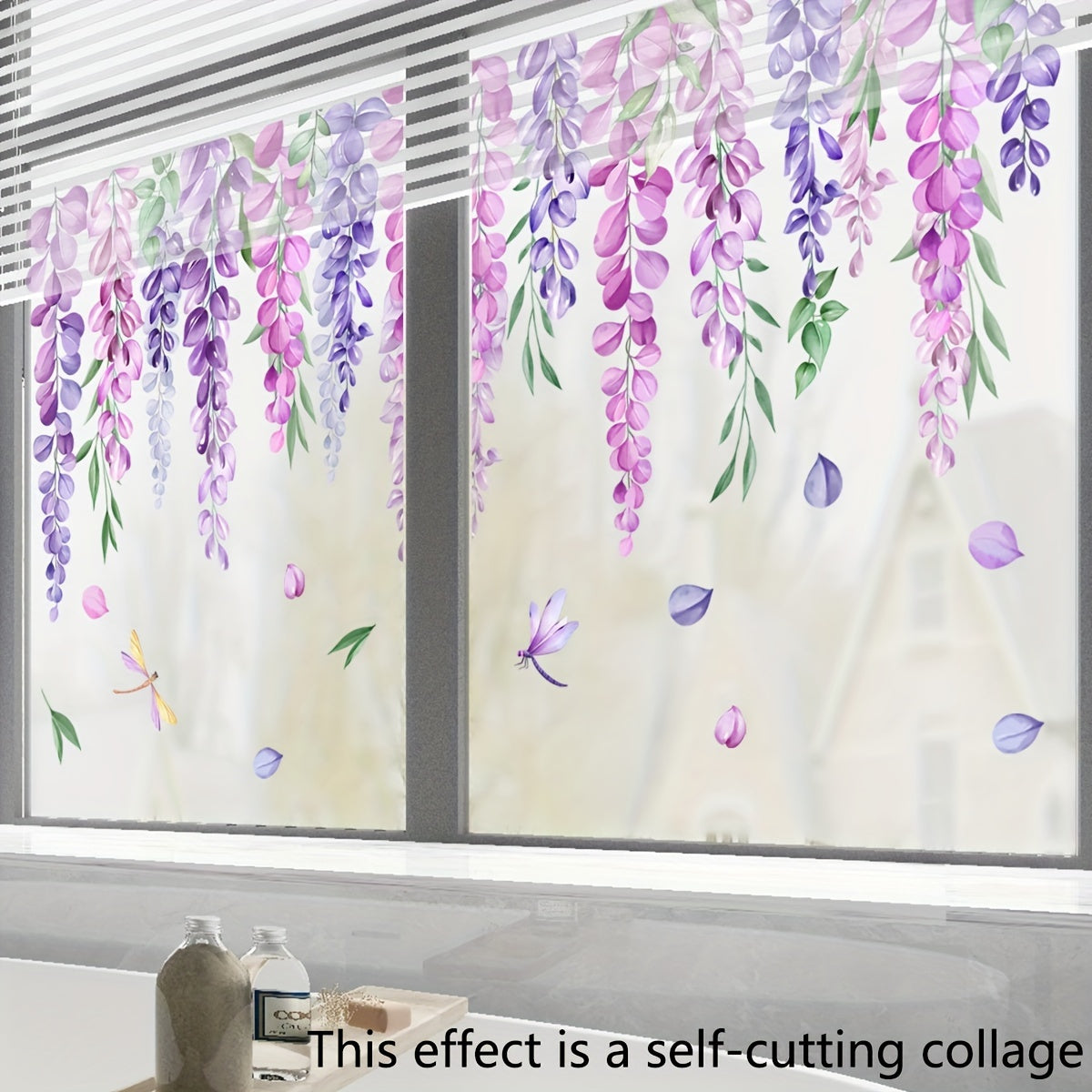 Wisteria Flower Vine Pattern Static Cling Window Film - Decorative Privacy Glass Sticker for Living Room - Reusable PVC Decal - 5mil Thickness - 1 Sheet (30x90cm)