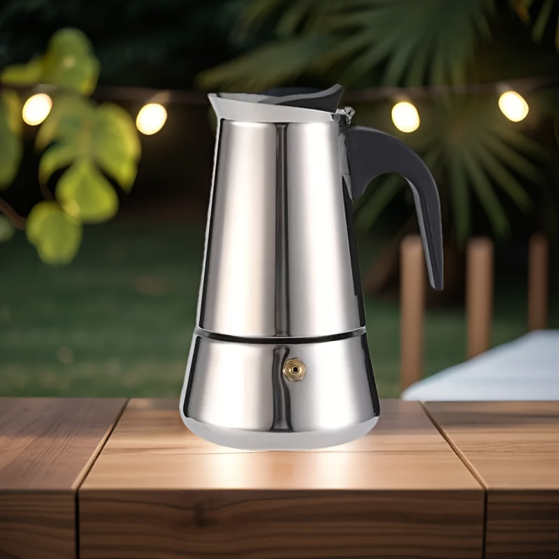 Durable Stainless Steel Moka Pot Espresso Maker for 2 Servings, Traditional Manual Coffee Brewer for Rich Coffee and Lattes, Stovetop Design for Non-Electric Operation.