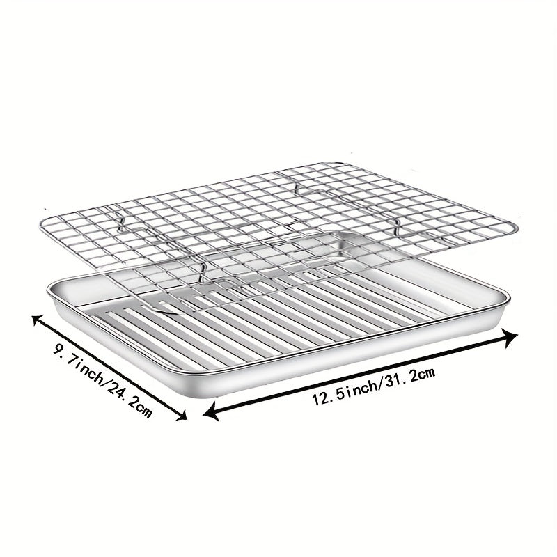 Durable Stainless Steel Baking Sheet Set with Cooling Rack - Safe, Sturdy, and Convenient for Baking and BBQs - Comes with Oven-Safe Wire Rack for Easy Cooking