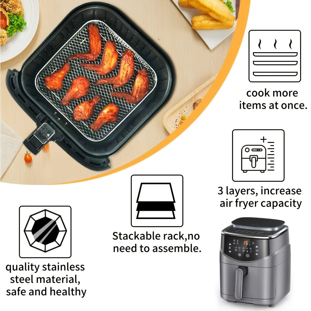 Set of Stainless Steel Air Fryer Accessories - Three-Tiered, Safe for Dishwashers and Ovens, Ideal for Healthy Holiday Baking and Cooking