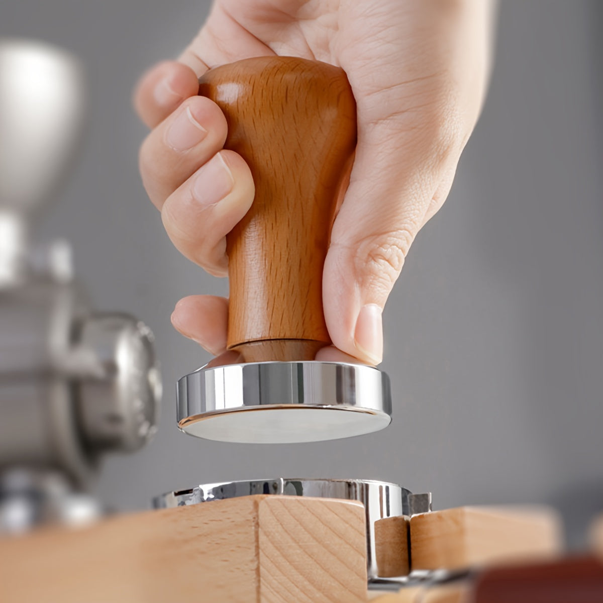 High-Quality Espresso Tamper with Wooden Handle - Available in 51/53/58mm Sizes, Featuring a Flat Bottom Design for Precise Tamping, Made of Rust-Proof Steel, Perfect for Baristas and Home Brewers, Handcrafted Tamper for Coffee Grounds, Essential