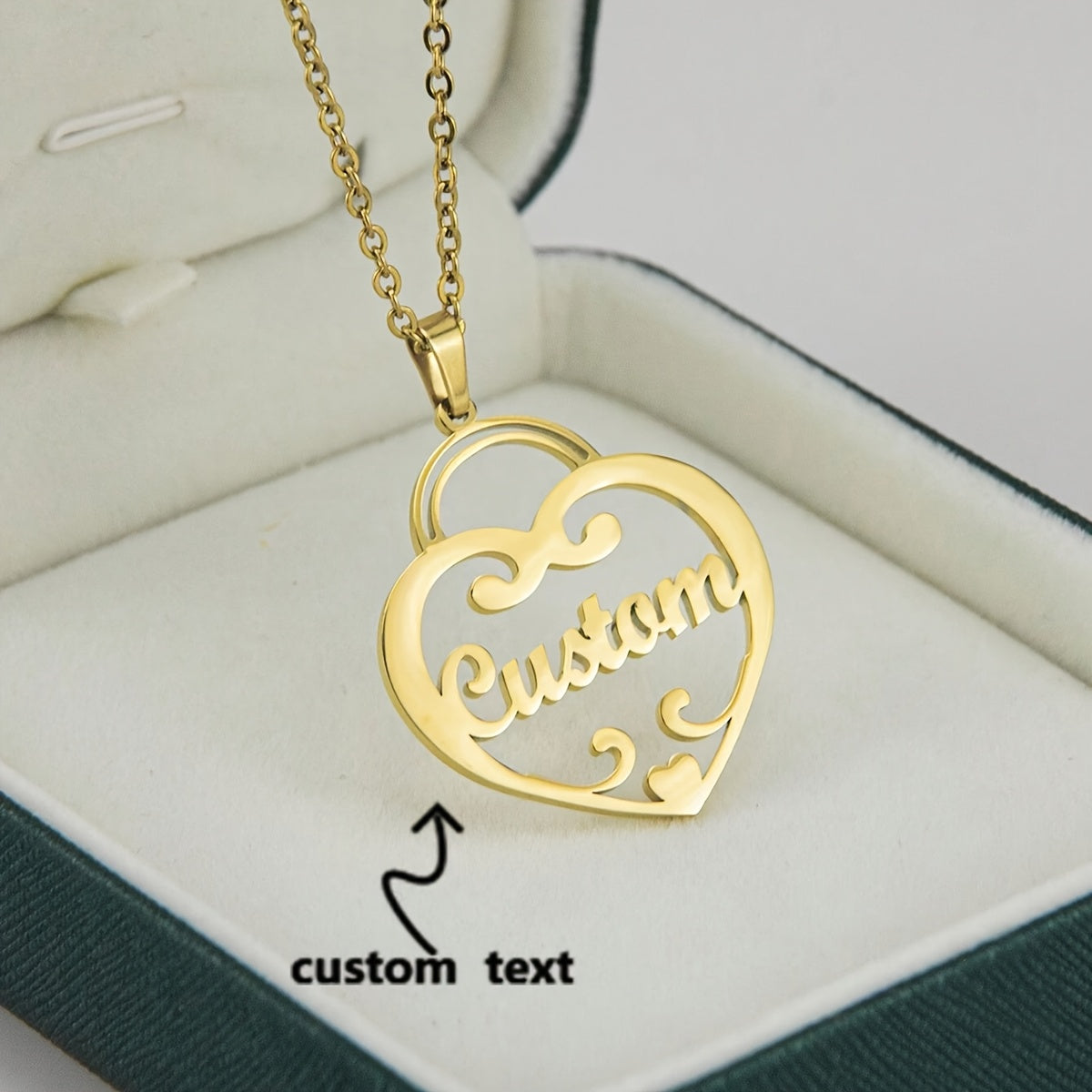 Customize your look with this elegant Boho style heart pendant necklace, plated in 18K gold. Made from high-quality 304 stainless steel, personalize it with your English name. Perfect for daily wear or as a gift, this necklace is ideal for family and