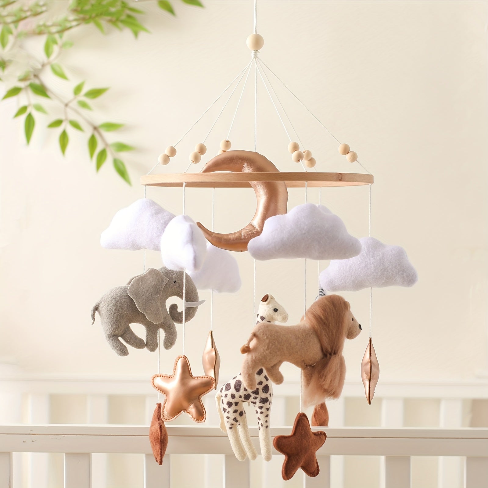 Colorful wooden wind chime for nursery decor with animal kingdom theme