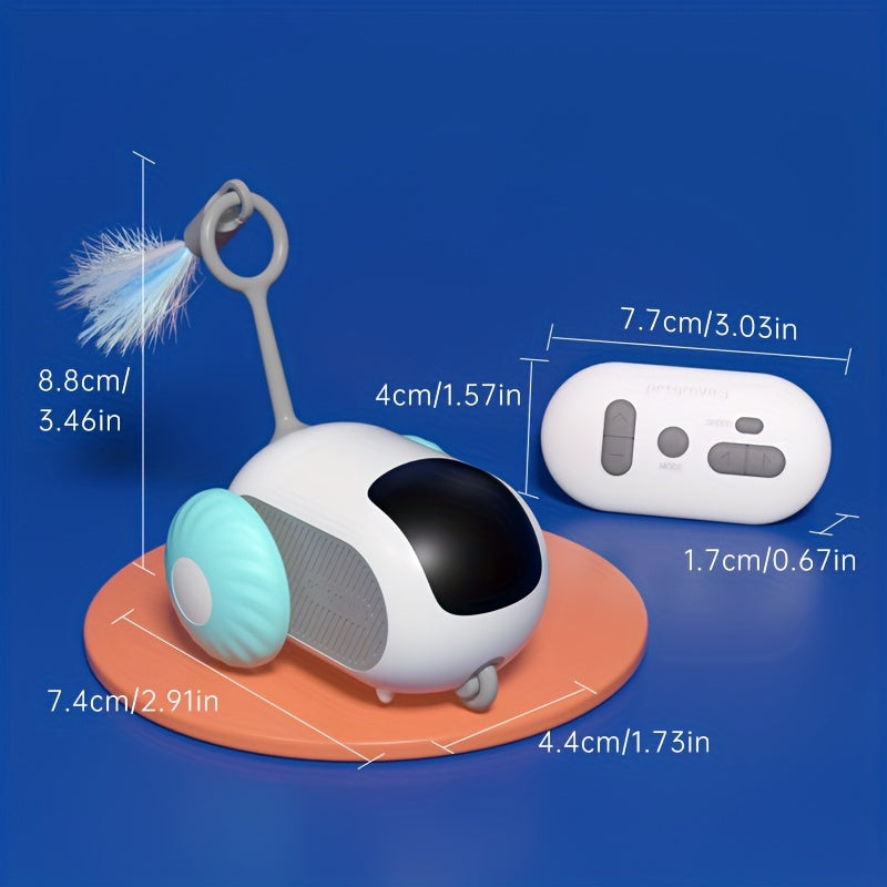 Teasing cat toy electric car with remote control and autopilot mode, includes teasing cat stick, pet supplies.