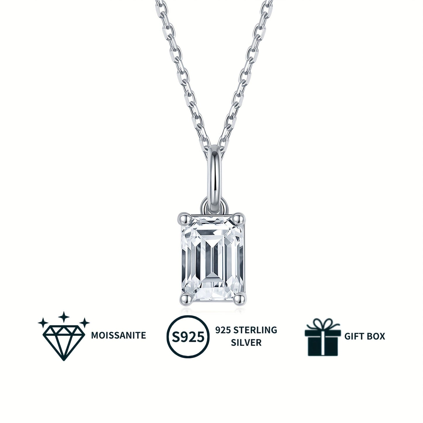 Add a touch of elegance with the PROLIANCE Elegant Moissanite Jewelry Set. This classic set includes a rectangular pendant necklace and stud earrings, both made with 925 sterling silver plating. Choose from 1.0-2.0CT for the pendant and 0.5-1.0CT for the