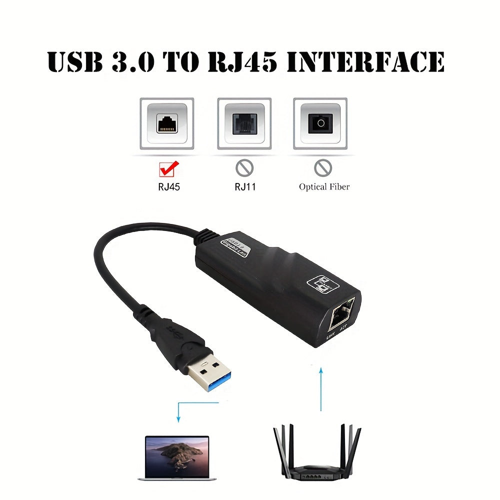 USB 3.0 Ethernet adapter for PC/Laptop, supports speeds of 1000Mbps/100Mbps, compatible with Smartthings, USB powered, operating voltage ≤36V.