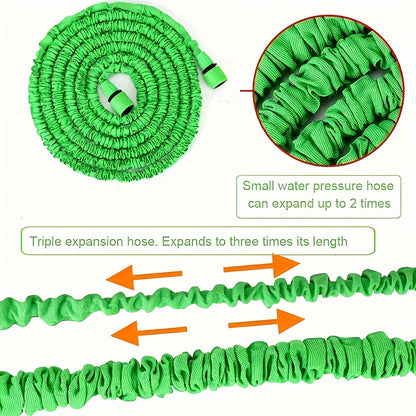 Волшебный выдвижной садовый шланг с высоким давлением и многофункциональными возможностями, включает в себя выдвижную насадку, резиновый материал, соединители, инструмент для чистки и удаление пыли. Поставляется в
