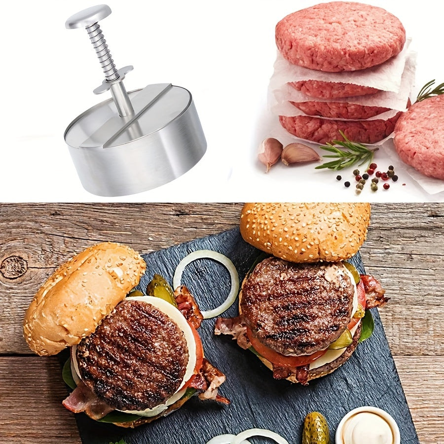 Stainless Steel Hamburger Meat Press with Round Push Design - Perfect for Making Beef, Vegetables, and Burgers in the Kitchen