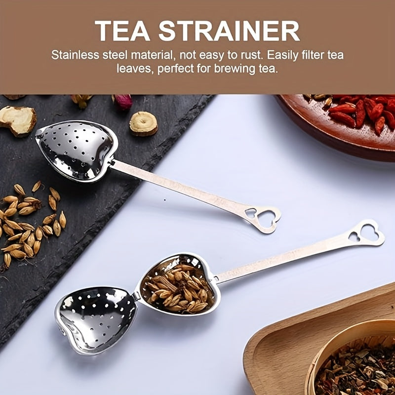 Set of 4 Stainless Steel Tea Strainers, Reusable Love Colanders, Ideal for Black Tea, Green Tea, Flower Tea, etc. Includes Vanilla Spice Brewing Spoon and Filter Spoon.