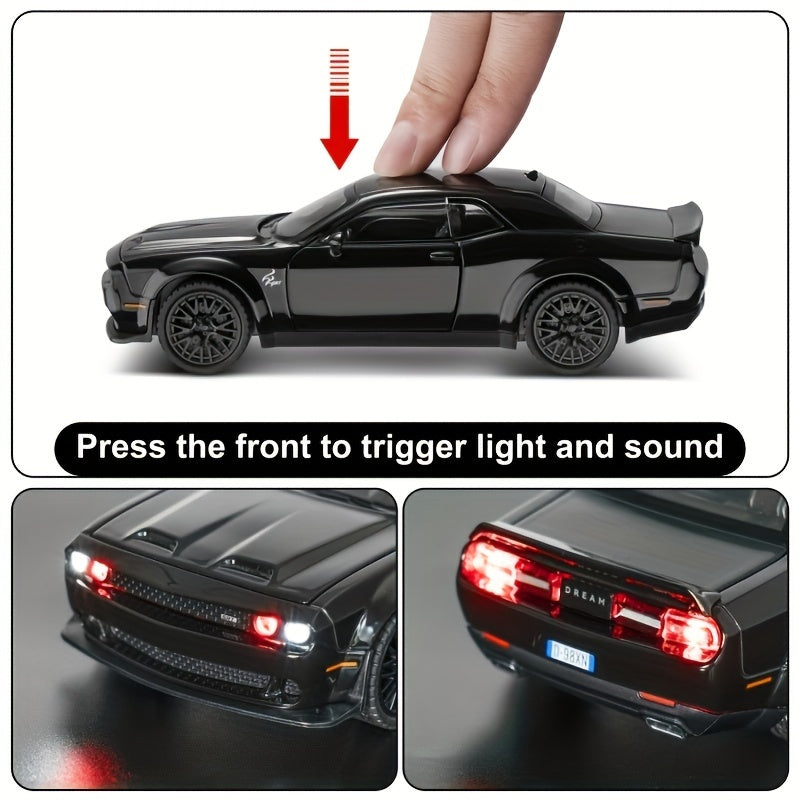 Black diecast metal sports car model with sound & light - ideal winter toy gift for kids.