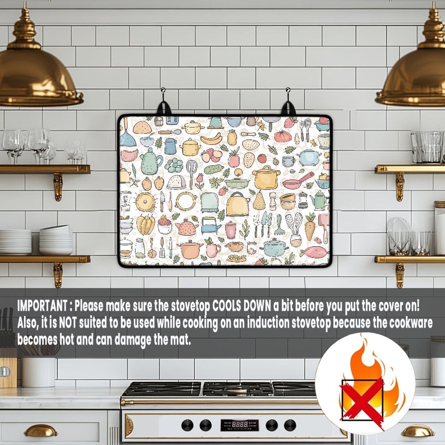 Patterned Cartoon Kitchen Tool Stove Cover - Heat-Resistant and Non-Slip, Suitable for Glass Ceramic and Rubber Stove Surfaces. Protects from Scratches, Can be Used as an Ironing Mat and Coffee Pad for Electric and Magnetic Stoves. Versatile Countertop