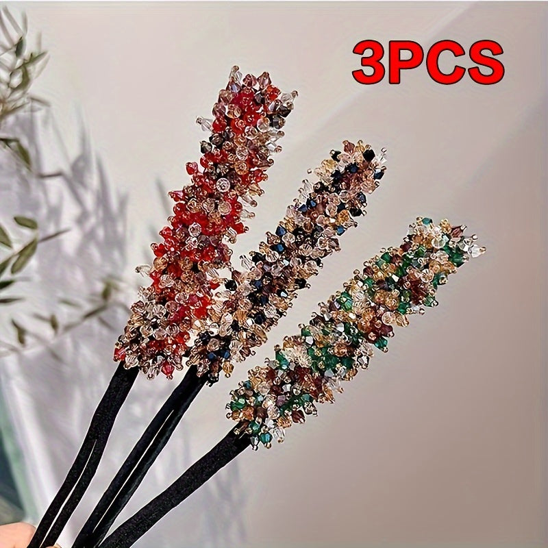 Elastic hair tie with sparkling crystal decorative hair loops for stylish women's hair accessories.