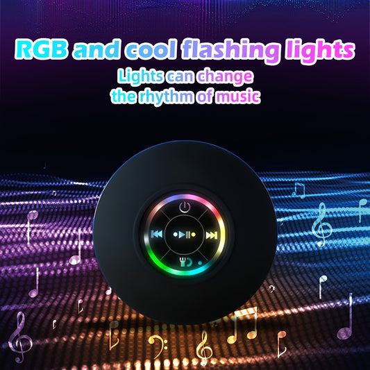 Portable wireless speaker with LED, strong suction cup, versatile sound system for outdoor use.