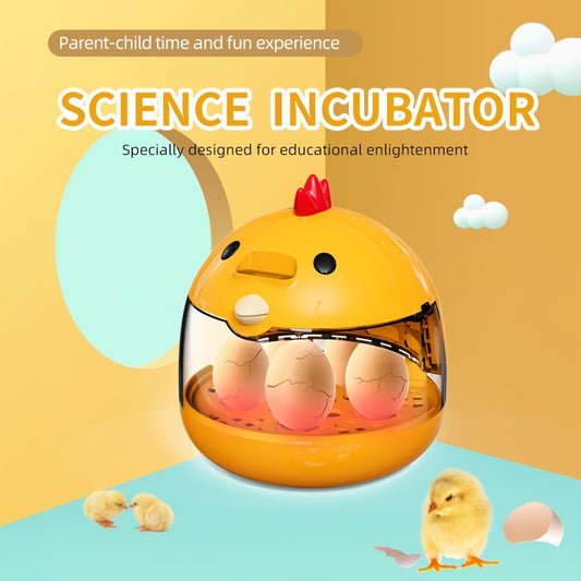 USB-powered egg incubator with cute chick design, transparent hatching chamber, durable ABS material, safe for poultry eggs, educational science toy for youngsters.