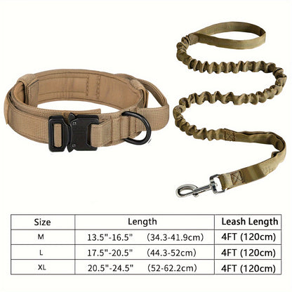 Durable Tactical Dog Collar & Leash Set, Adjustable, Made of Polyester with Metal Buckle & D-Ring, Ideal for All Dog Sizes - Black, Olive Green, Beige Available