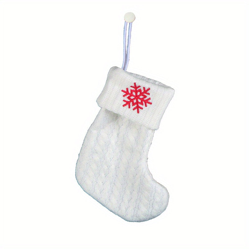 White cable knit stocking with embroidered 'F' - Ideal for indoor decor.