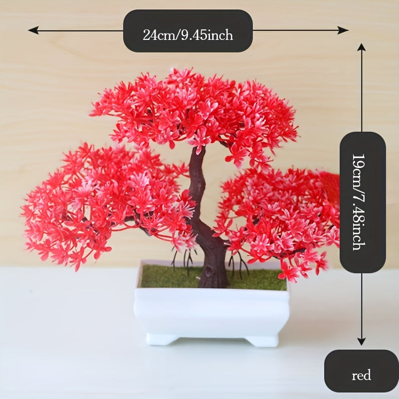 Artificial bonsai tree for room decor, entryway chests, drawers, bookcases, and desks.