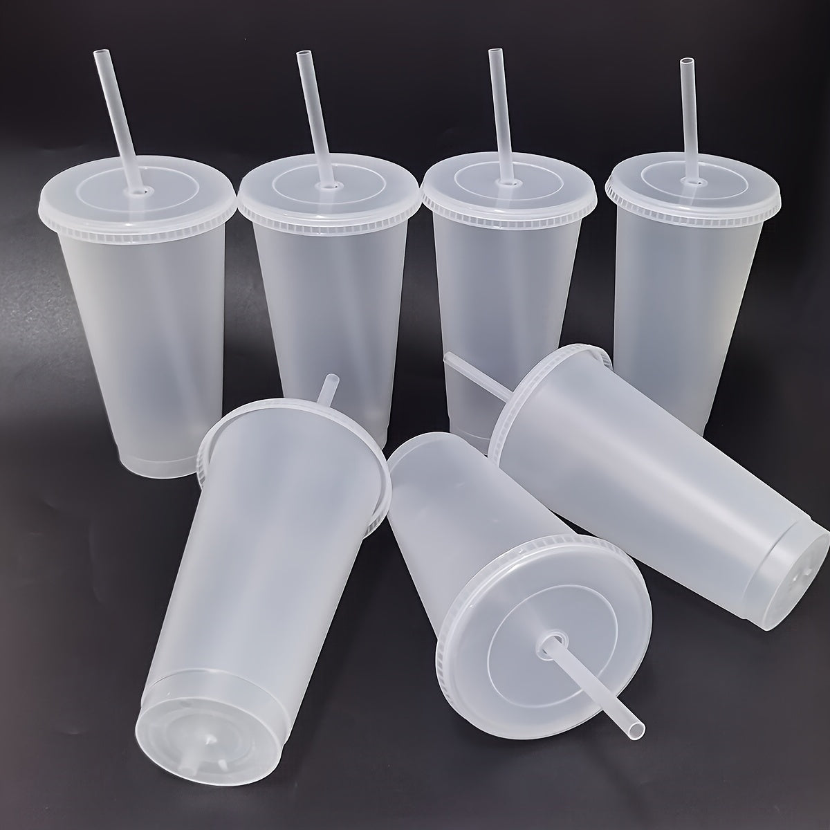 10 piece set of leak-proof 24oz reusable plastic tumblers with lids and straws. Ideal for various occasions like baseball games, parties, and holidays. Free of PVC. Great for Christmas, Halloween, Graduation, Juneteenth, and Labor Day.