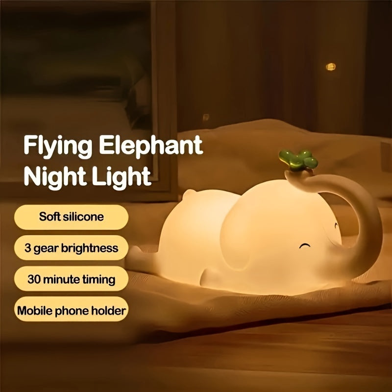 Elephant-shaped Night Light with USB Rechargeable Function, Soft Silicone Lamp Ideal for Sleeping, Convenient Portable Design with Induction Feature, Perfect for Hotel Use.