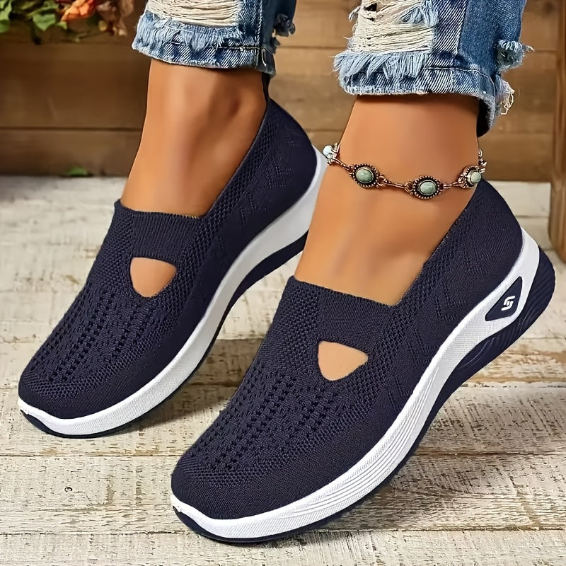 Women's casual fashion sneakers with solid color, breathable fabric upper, comfortable TPU sole, low top pull-on plain toe, for spring season.