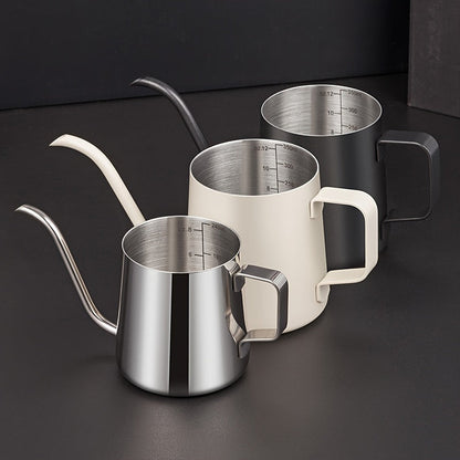 Handmade stainless steel matte water kettle with a thin and long mouth – perfect for outdoor camping and travel. Capacity options of 250ml or 350ml.