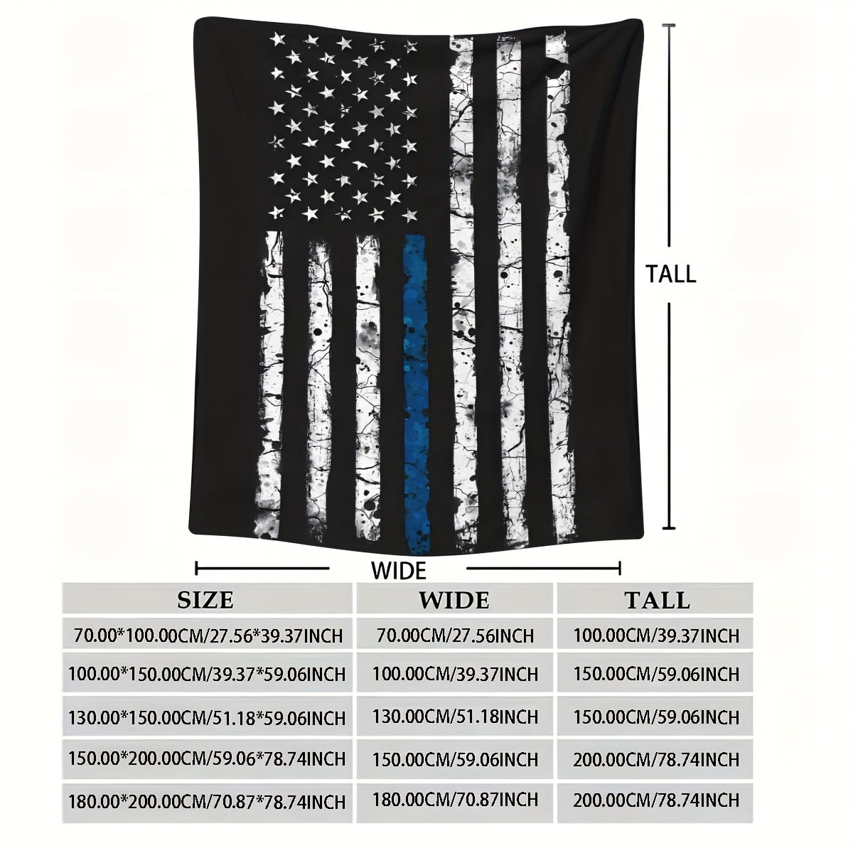 One Thin Blue Line American Flag Flannel Print Throw Blanket, Suitable for All Seasons, Easy to Clean in Washing Machine, Modern Design, Versatile Use, Made of Soft Fabric, Weighing 200-250g, Ideal for Bedroom, Living Room, or Sofa, Great Gift Option.