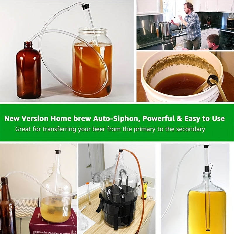 Auto Siphon Set includes 1 or 2 mini siphons with built-in pump, bottling wand, racking cane, stabilizer clip clamp, and 1 meter beer tubing. Ideal for homebrew and kombucha fermentation.