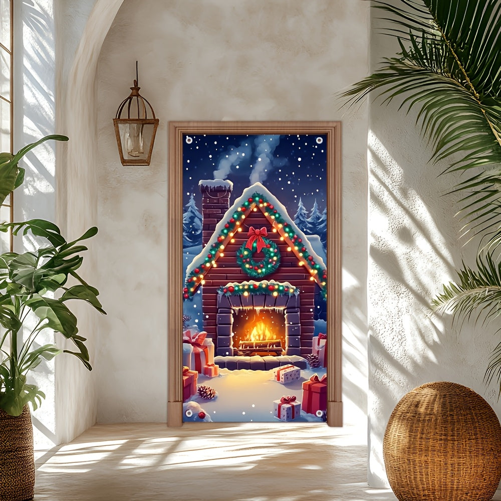 Festive Snowy Fireplace Door Cover - Ideal for Holiday & Winter Events, Infuses Cozy Atmosphere into Every Entryway