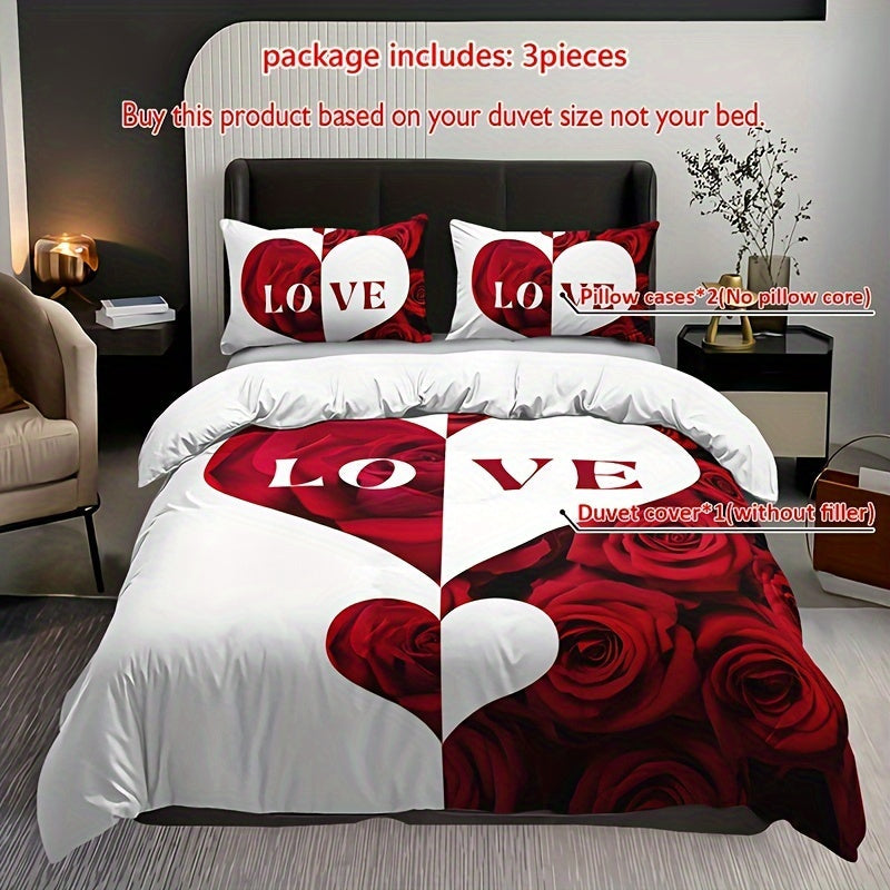 3-Piece Bedding Set featuring a Floral Pattern with Alphabet Design, Includes 1 Duvet Cover and 2 Pillowcases, Made with Breathable and Soft Material