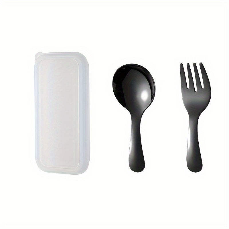 New set of 3 stainless steel forks and spoons with box, ideal for parties and travel. Includes round-headed spoons and forks that are multi-functional for ice cream, cake, and fruit.