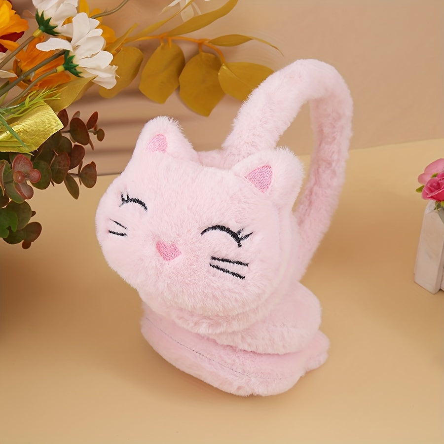 Soft and furry solid color cat plush earmuffs, perfect for keeping your ears warm in the winter. Ideal for women and girls.