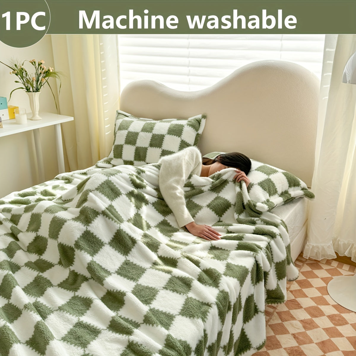 Soft, comfortable Cozy Traditional Checkered Edge Fleece Blanket suitable for all seasons. This multi-purpose blanket is machine washable and perfect for travel or office use.