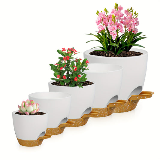 Olisx Self-Watering Plant Pots come in 5 sizes, perfect for most garden plants, with a minimalist design for succulents and African violets.