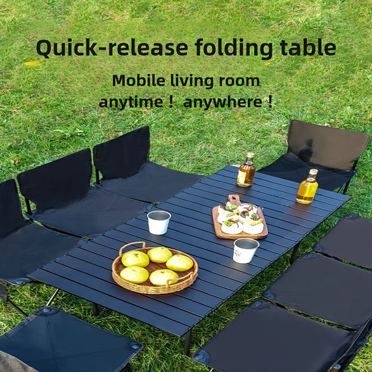 Carbon steel outdoor folding table with storage bag for easy carrying and quick installation, ideal for camping, fishing, parties, barbecues, and garden use.