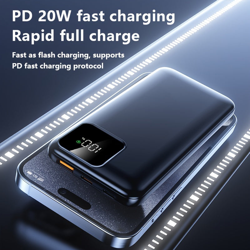 10,000mAh power bank with 22.5W/PD20W fast charging, LED power display, dual input/output, compact and portable for mobile phone charging.