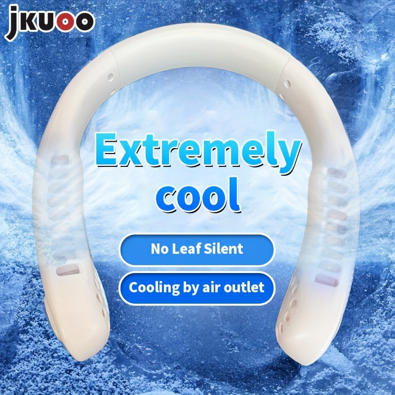 Stay cool on the go with the JKUOO Portable Neck Fan. Featuring a 5-speed digital display, USB rechargeable design, and quiet operation, this fan is perfect for indoor and outdoor use. The silicone handle makes it easy to carry, while the plastic