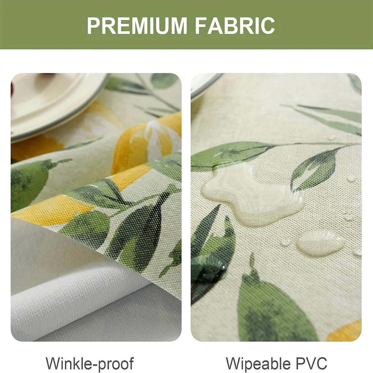 1pc Lemon & Leaf Pattern Vinyl Tablecloth - Waterproof, Oil-Resistant, Easy to Clean, Rectangular Flannel for Kitchen, Parties, Picnics, Patio Dining - Lemon Decor