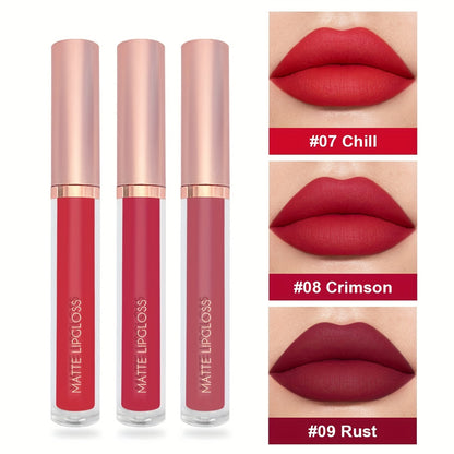 3-piece matte lipstick lip gloss set, waterproof and non-stick cup. Matte velvety finish, long-lasting and fade-resistant. Perfect for Valentine's Day or Mother's Day gifts for women.