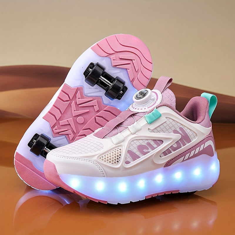 Fashionable roller skates designed for girls under 14 with detachable wheels, LED lights, breathable fabric, and a secure closure.