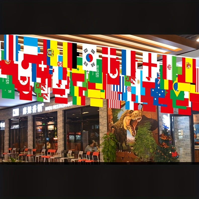 International world flag banner for room decor featuring flags from 25/50/100 countries. Made of non-woven polyester, perfect for various events such as weddings, graduations, beach