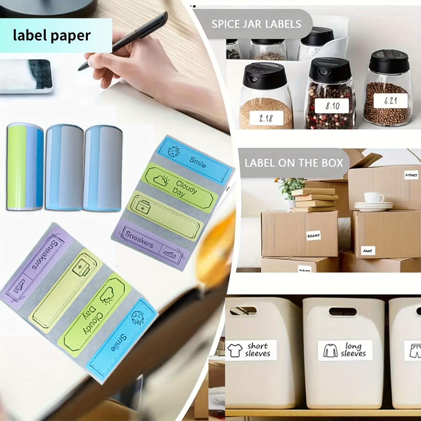 Set up C9 green mini portable thermal wireless pocket printer with 3 rolls of thermal, self-adhesive, colored, colored self-adhesive, and label paper; it prints pictures, photos, labels