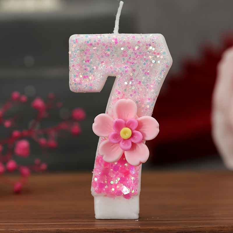 Pink floral number candle for cake decorations and parties.